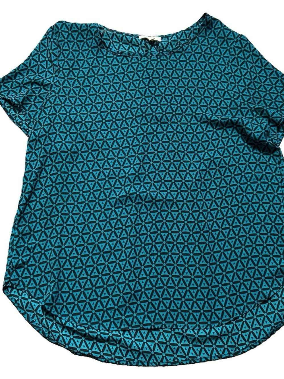 Women’s Pleione Black Teal Short Sleeve Blouse Size Medium